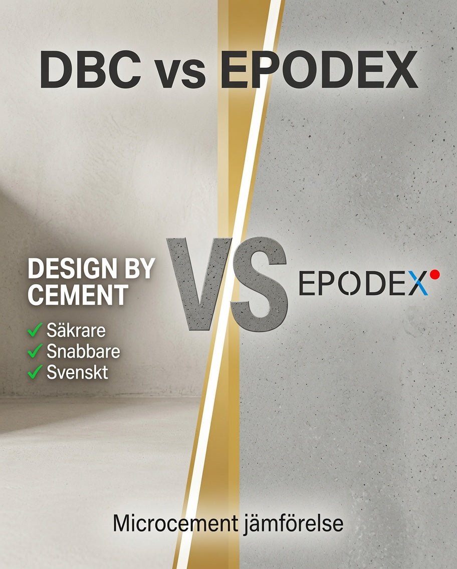 Designbycement vs Epodex, en faktabaserad jämförelse av microcement - Design By Cement - Svensk Microcement, kompletta system för badrum, golv, väggar och bänkskivor